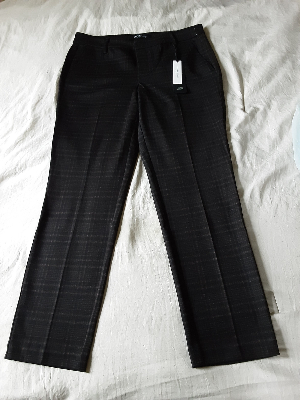 Liverpool Black Tan Plaid Straight-Leg Kelsey Trouser, Size 6/28
